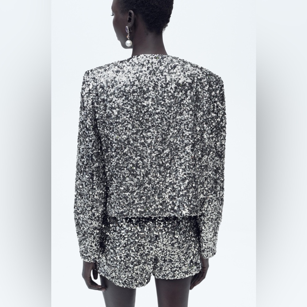 Zara Festive Sequin Jacket and Shorts in Silver and Black - Picture 14 of 16